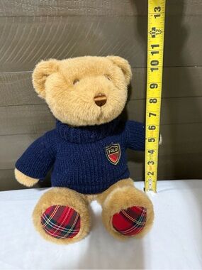 Polo by Ralph Lauren Tan Teddy Bear with Navy Sweater and Red Plaid Paws